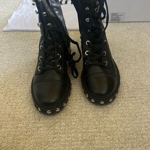 SCHUTZ Black Combat Moto Boots with Studded Detailing